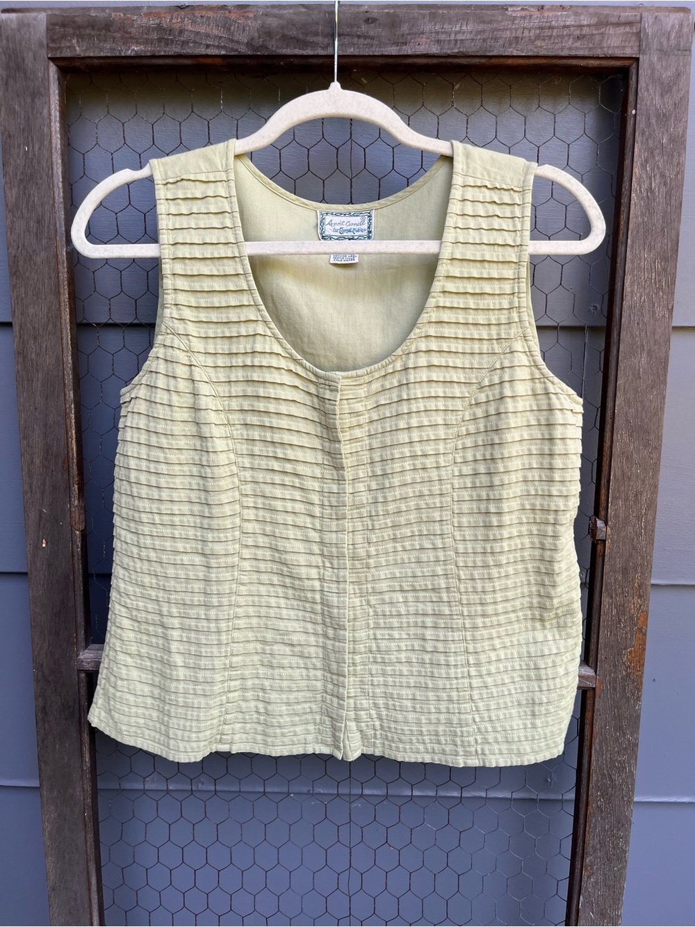 Vintage 90’s April Cornell Pleated Front Vest 100%Cotton Light Green Size M